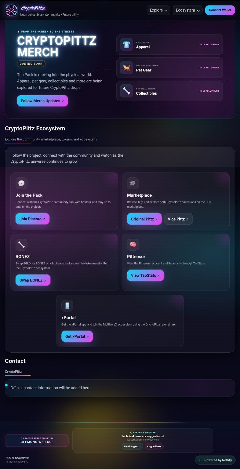 CryptoPittz merch and ecosystem links