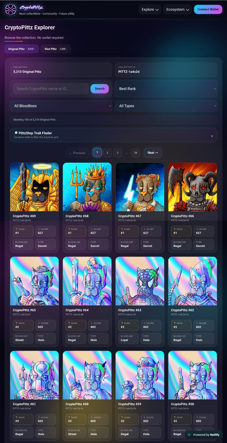 Searchable CryptoPittz NFT explorer and trait finder