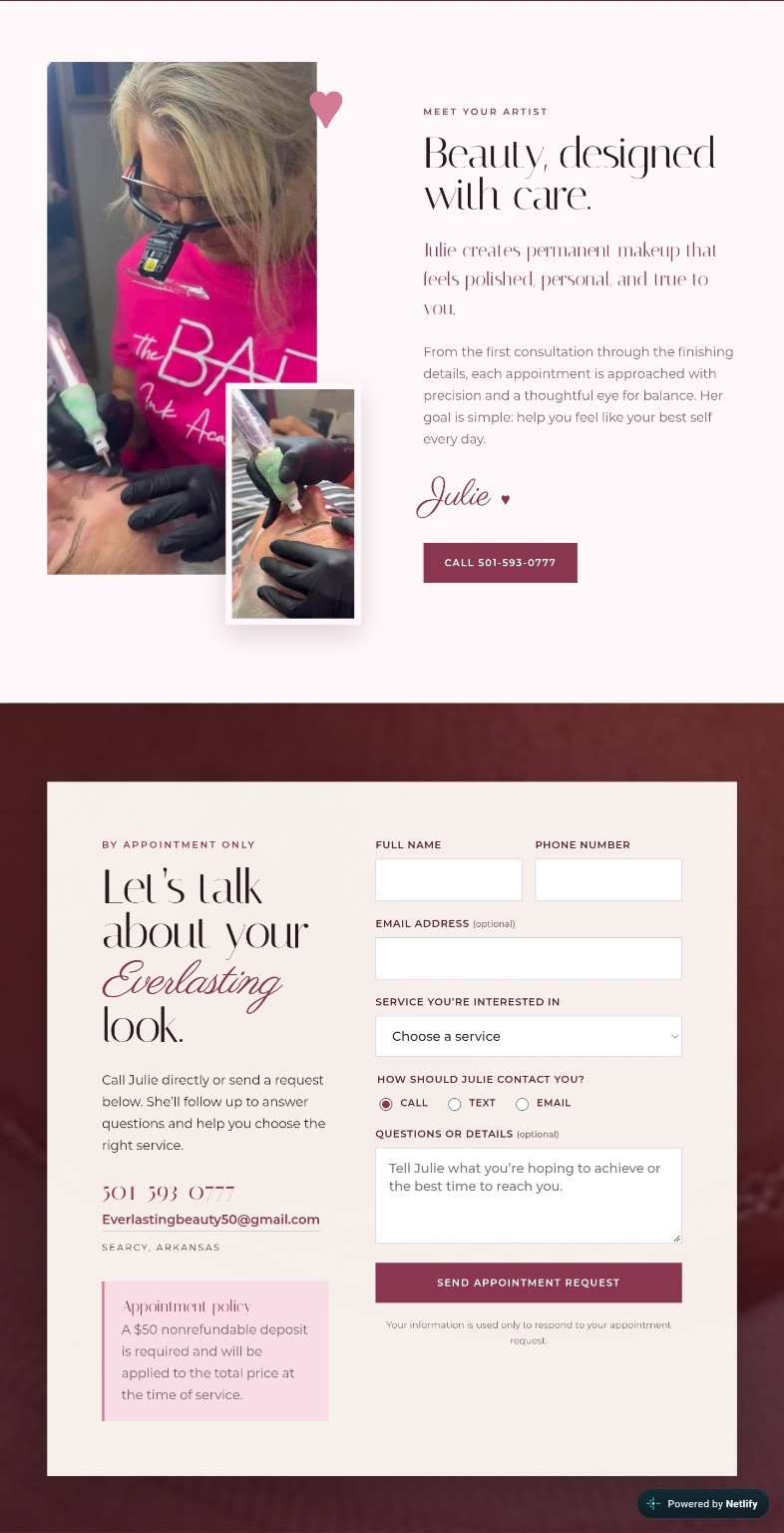Everlasting Beauty artist introduction and appointment form